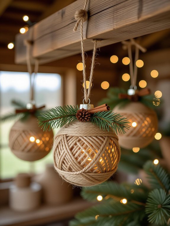 twine wrapped ball ornaments