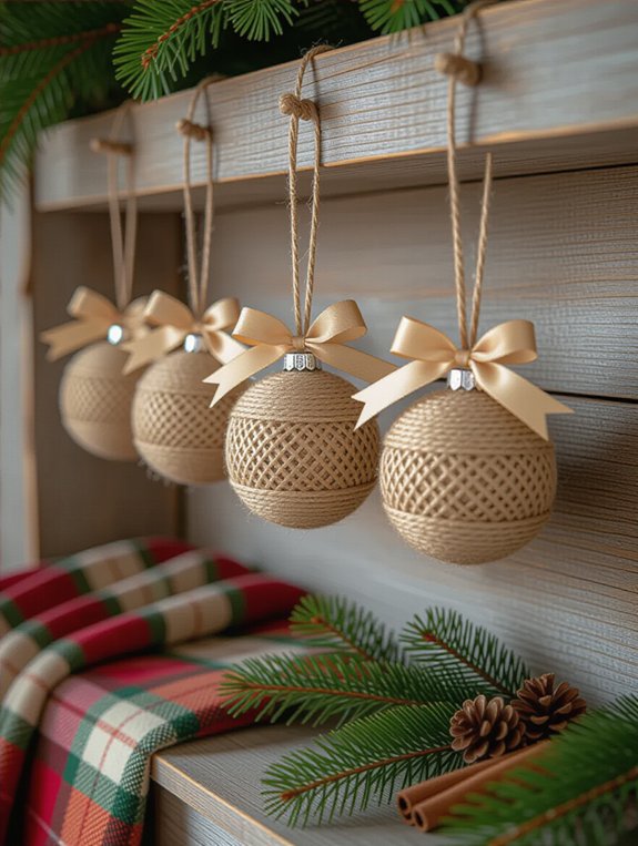 twine wrapped rustic holiday ornaments