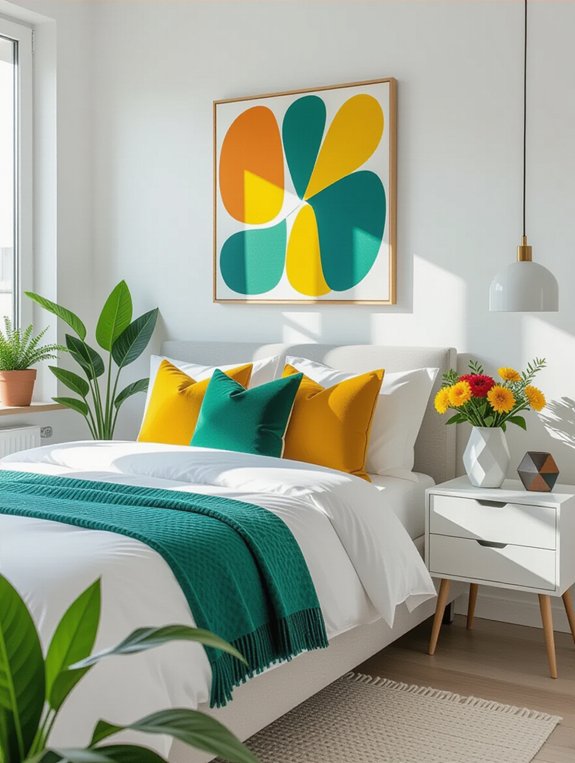 vibrant accessories enhance bedrooms