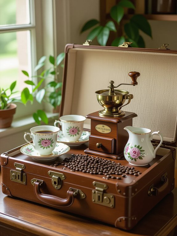 vintage suitcase coffee bar