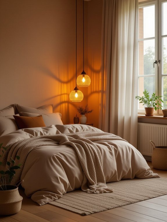 warm inviting bedroom lighting