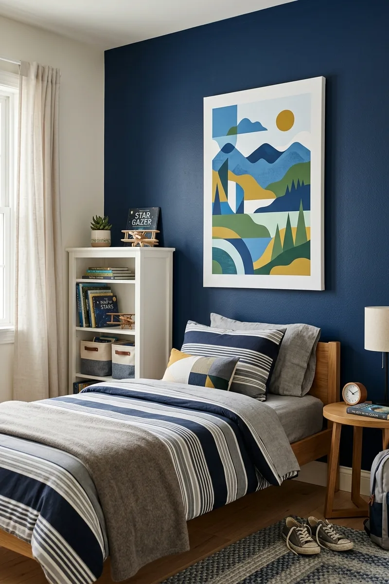 Blue Wall with Canvas Art