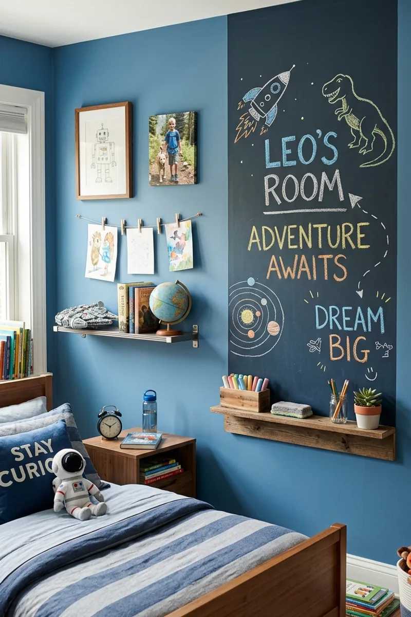 Blue Wall with Chalkboard Paint
