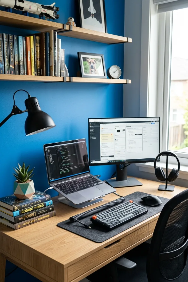 Blue Wall with Desk Area