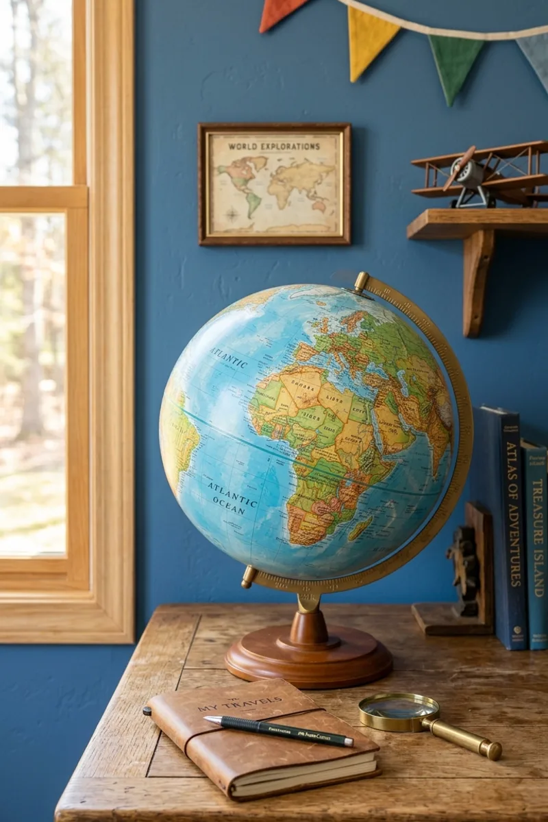 Blue Wall with Globe Decor