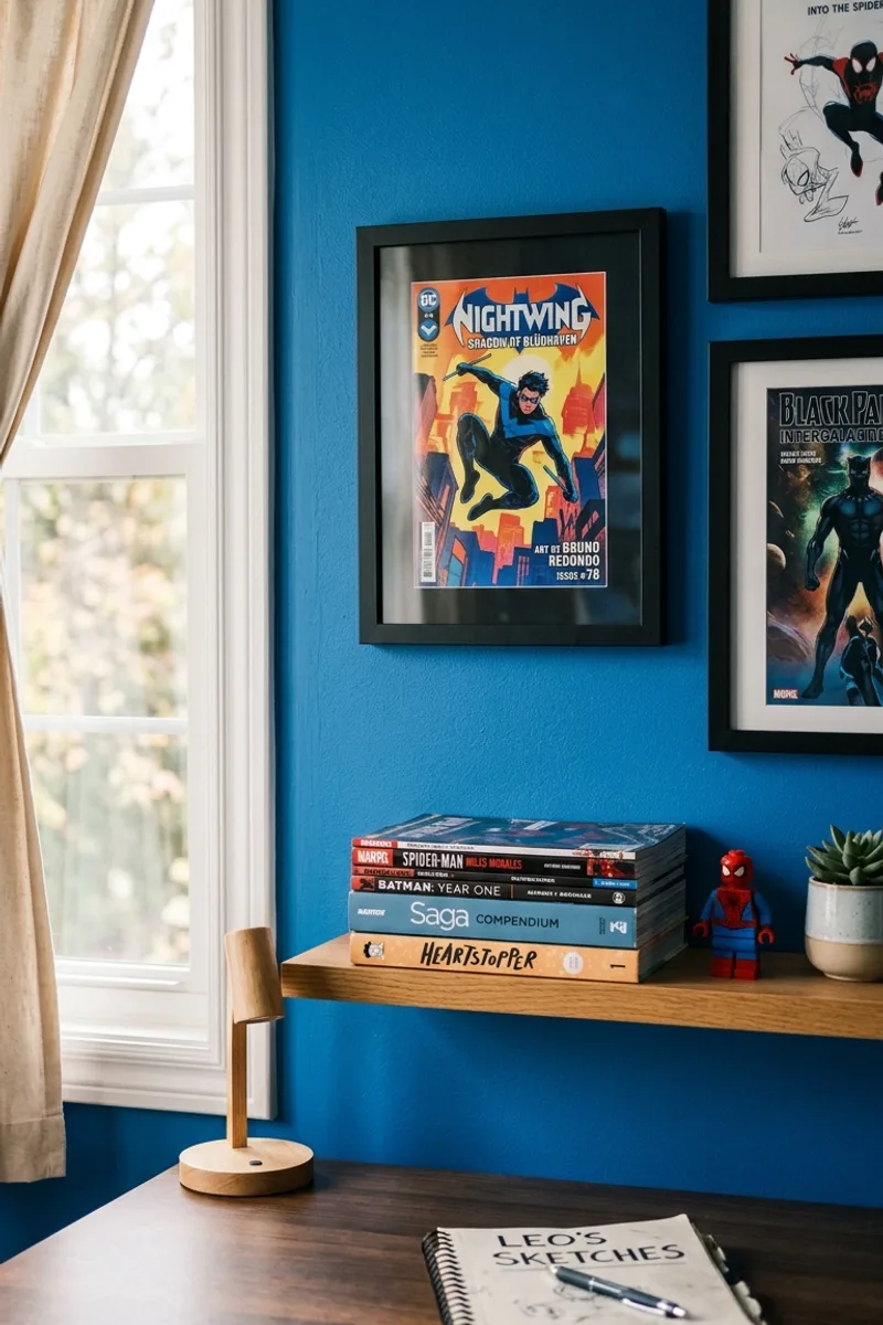 Blue Wall with Graphic Novel Art