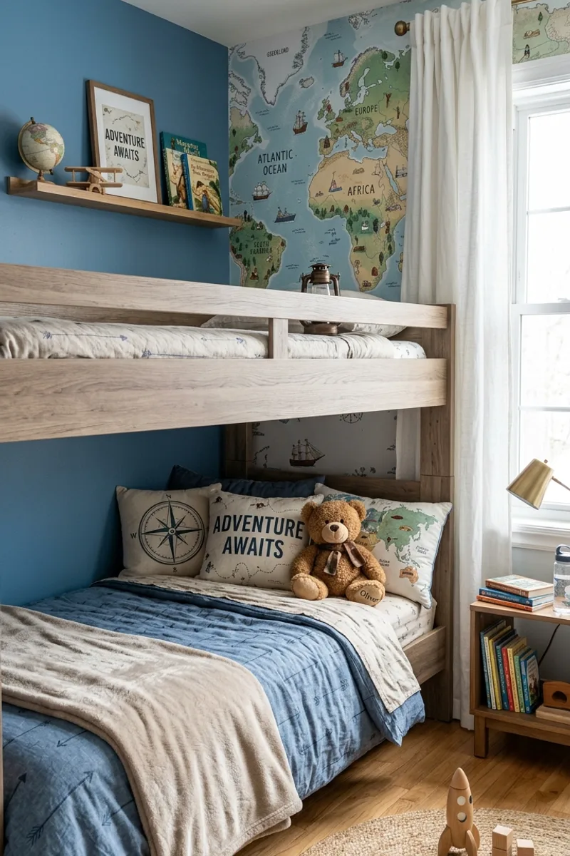 Blue Wall with Map Wallpaper