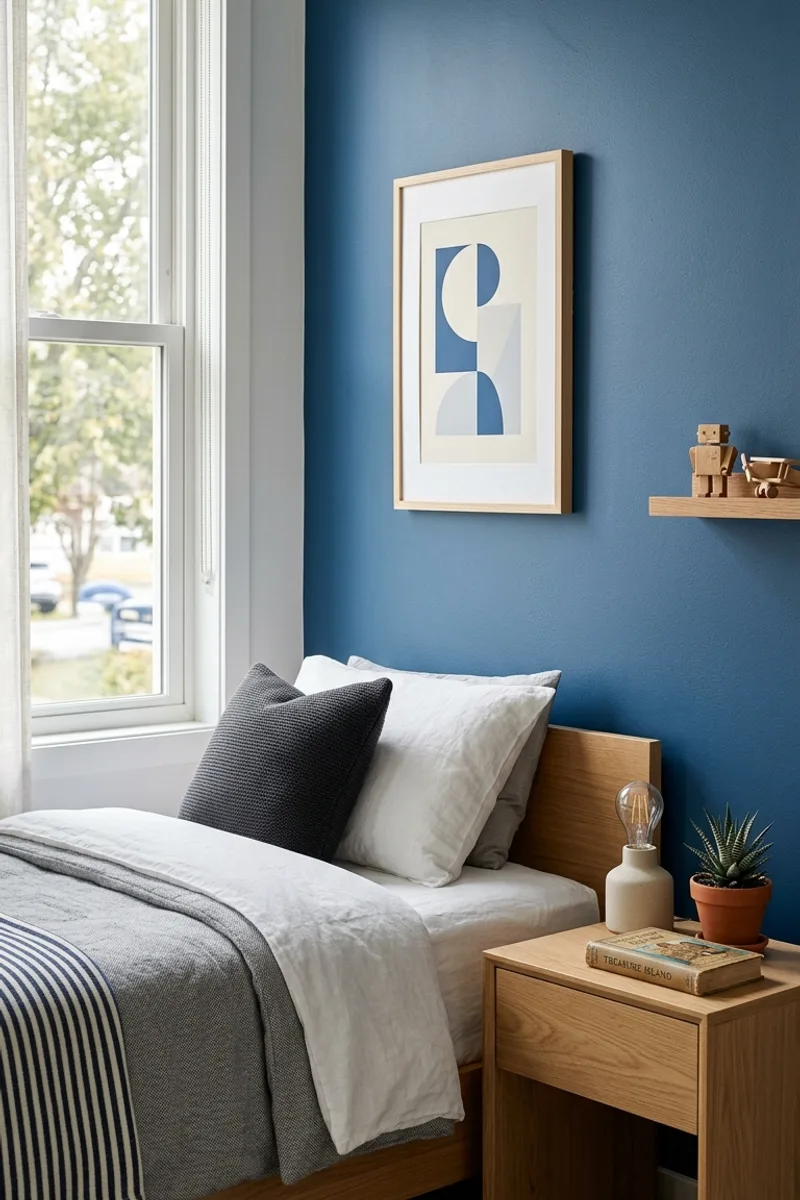 Blue Wall with Minimalist Art