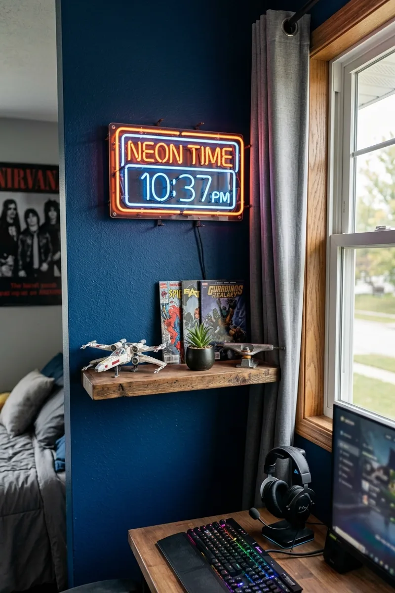 Blue Wall with Neon Clock