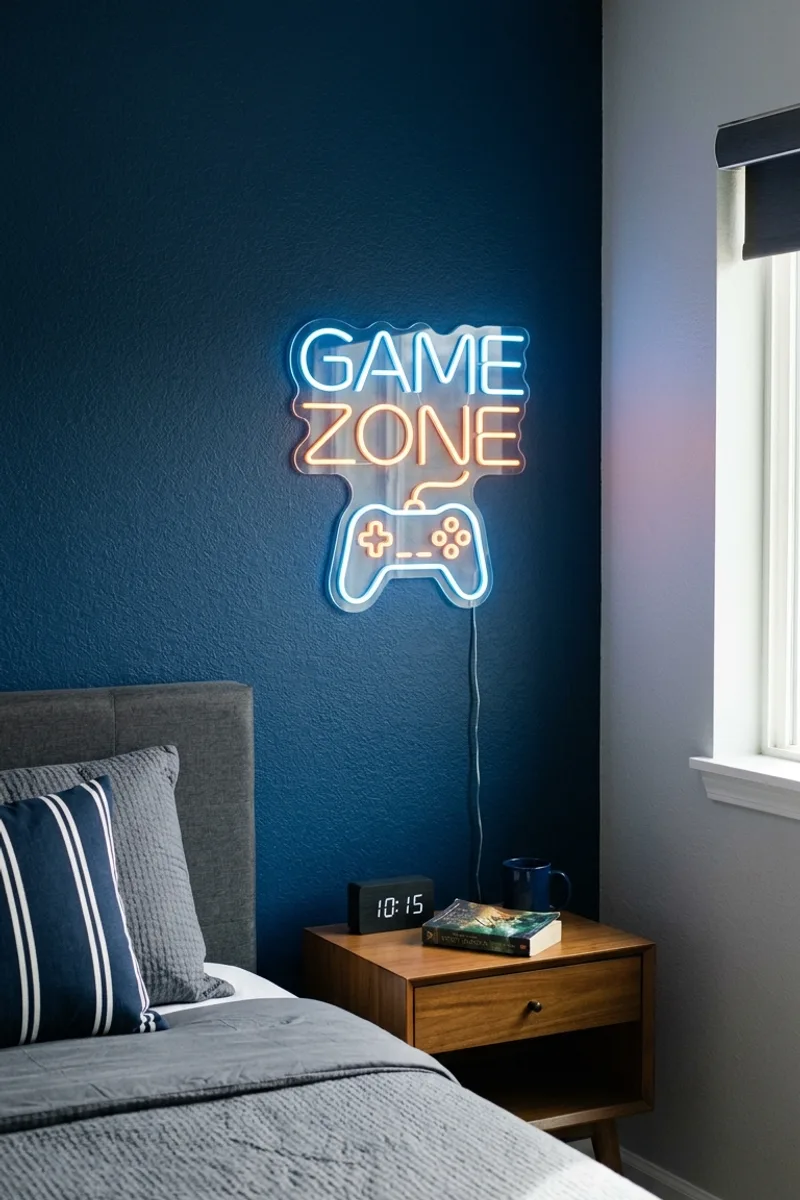 Blue Wall with Neon Lights