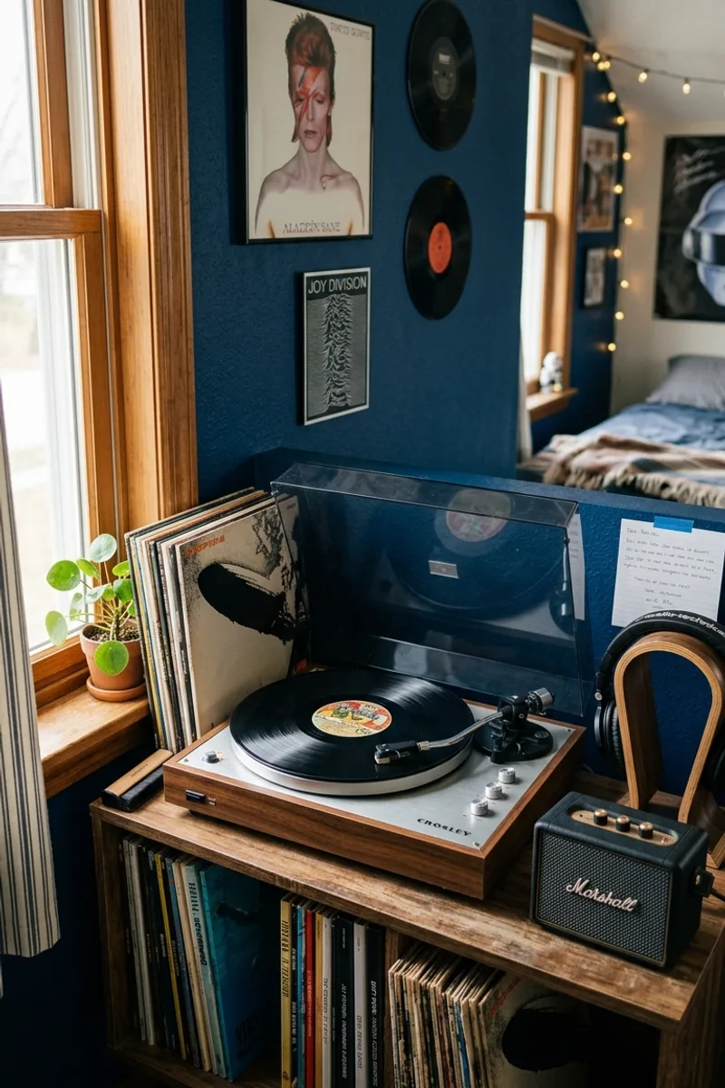 Blue Wall with Record Player