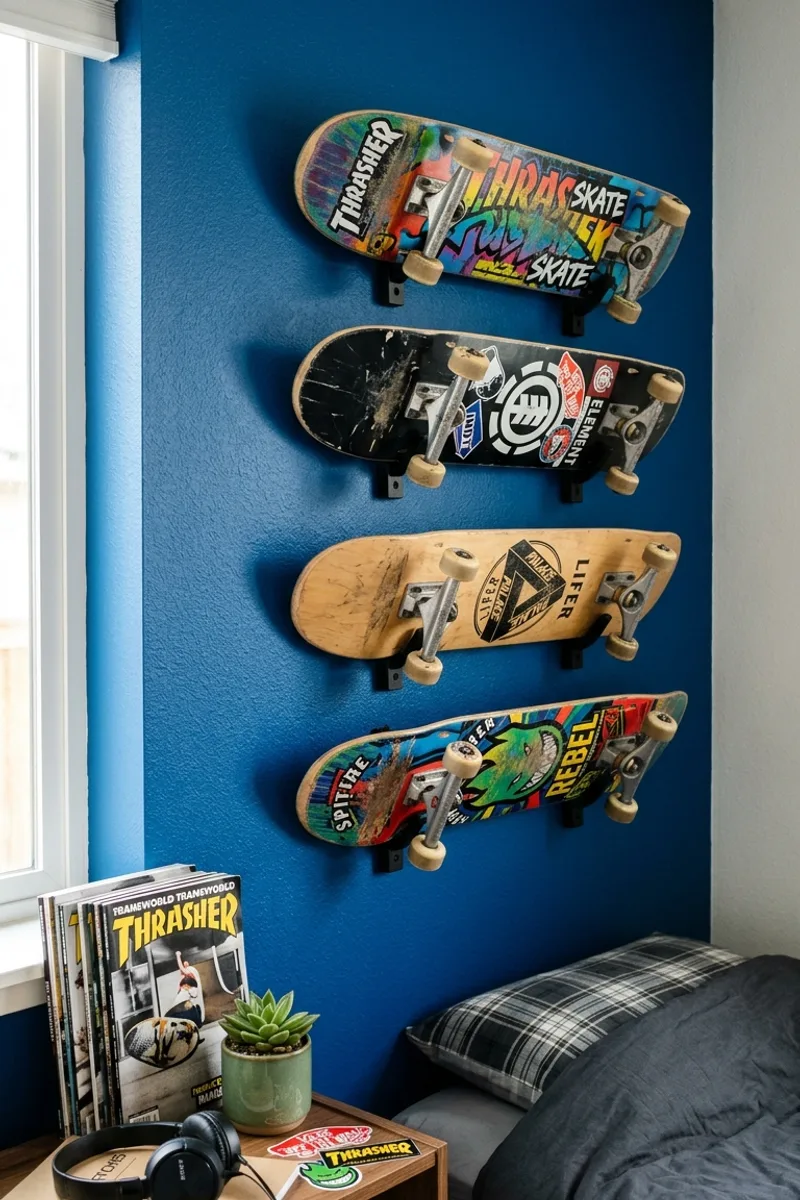 Blue Wall with Skateboard Display