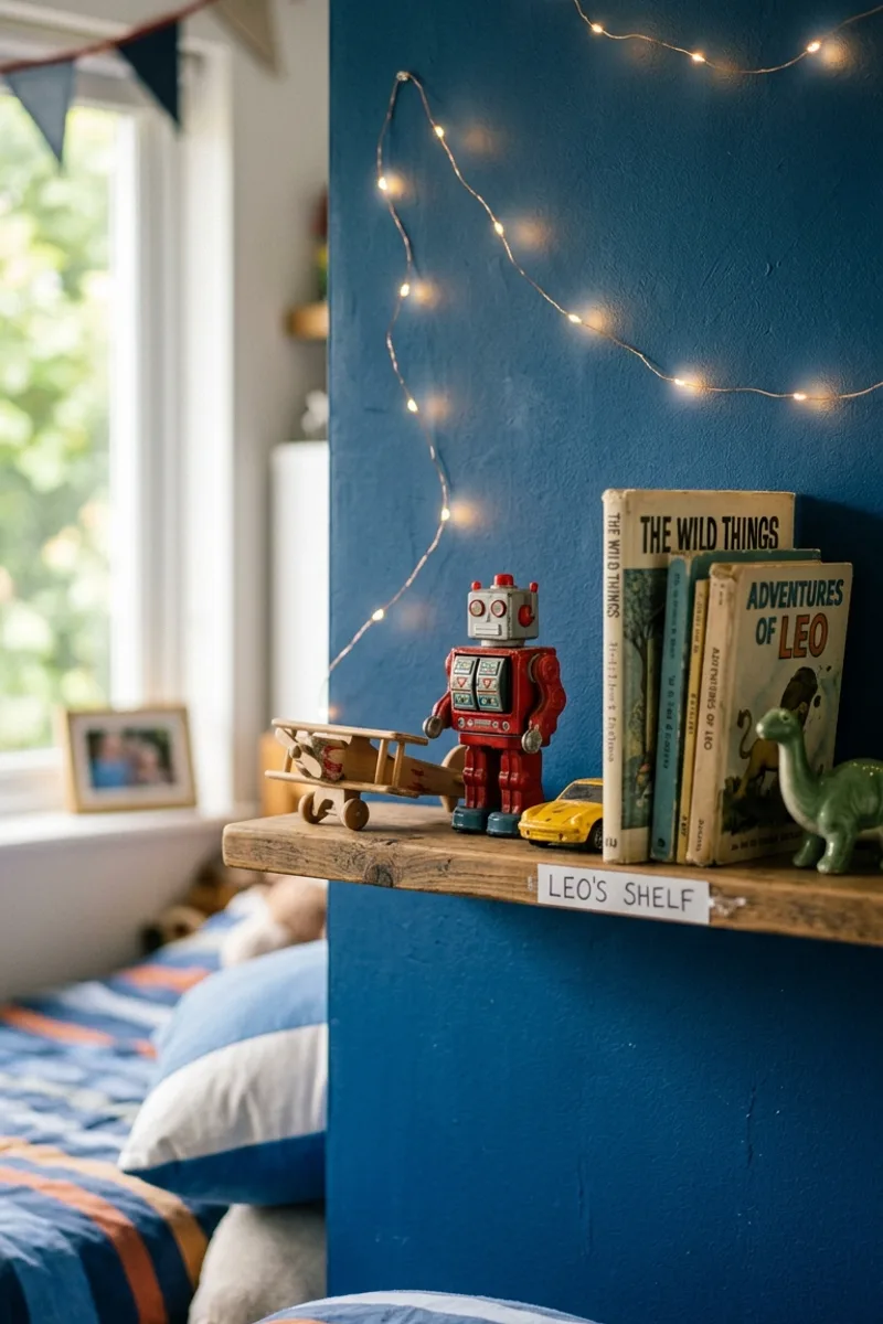 Blue Wall with String Lights