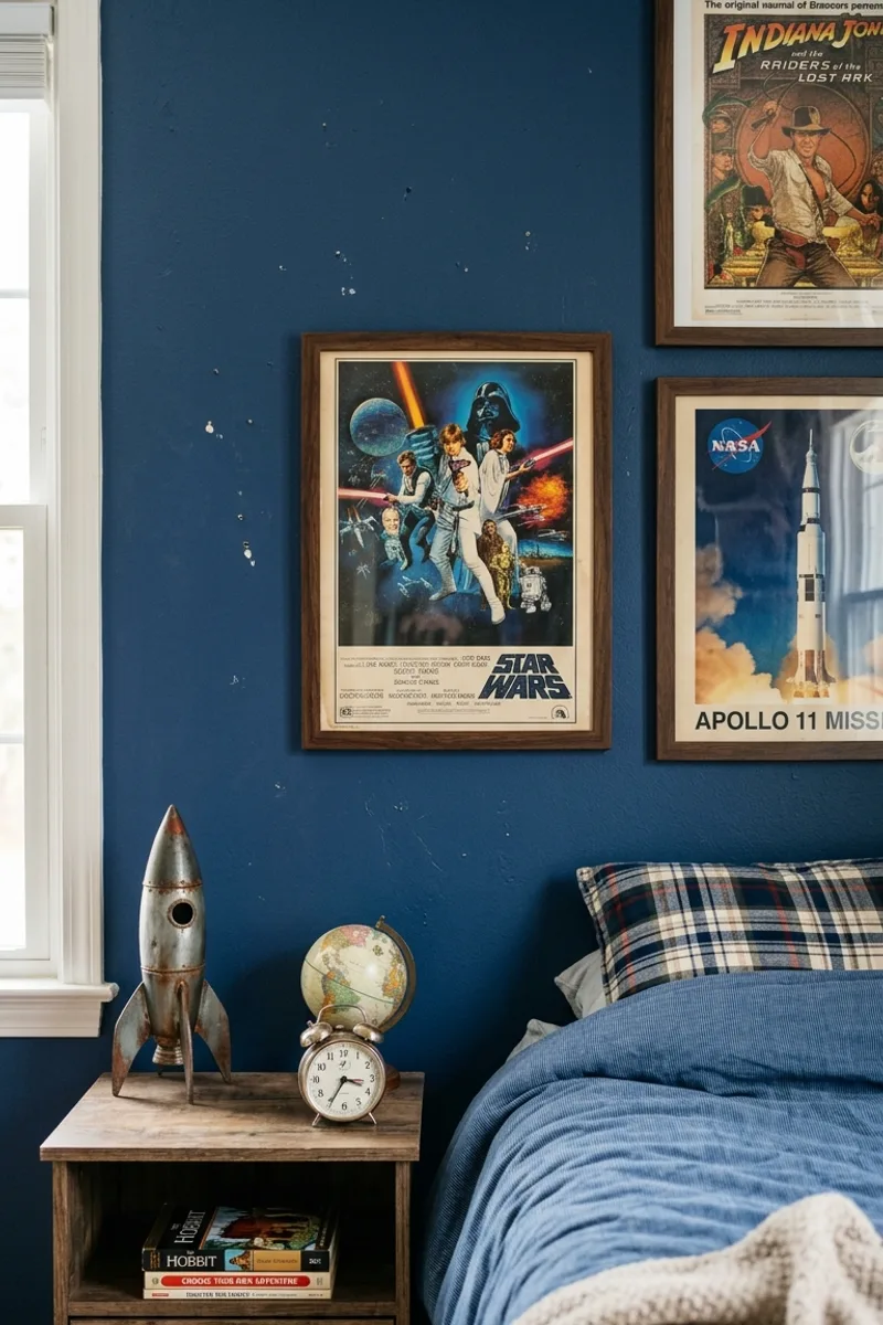 Blue Wall with Vintage Posters