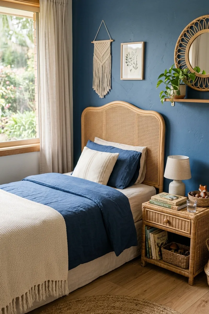 Blue Wall with Wicker Elements