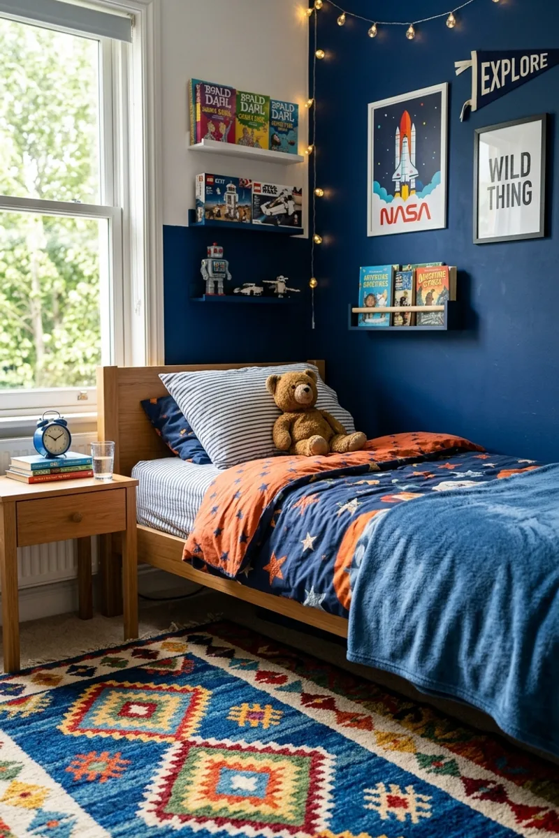 Blue Wall with Bold Rug