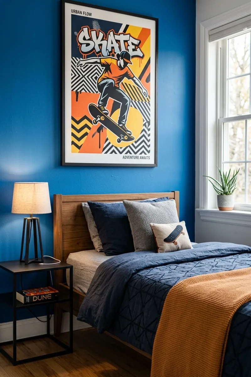 Blue Wall with Graphic Art