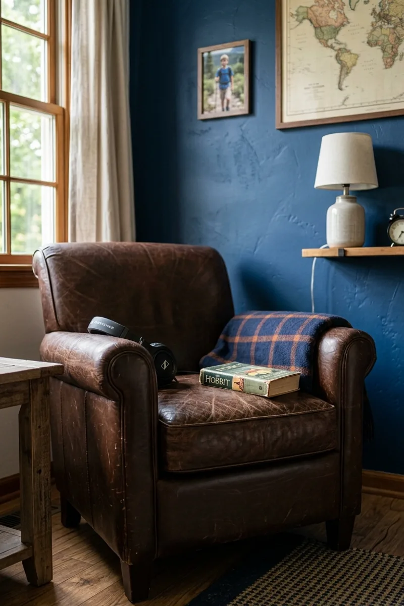 Blue Wall with Leather Armchair