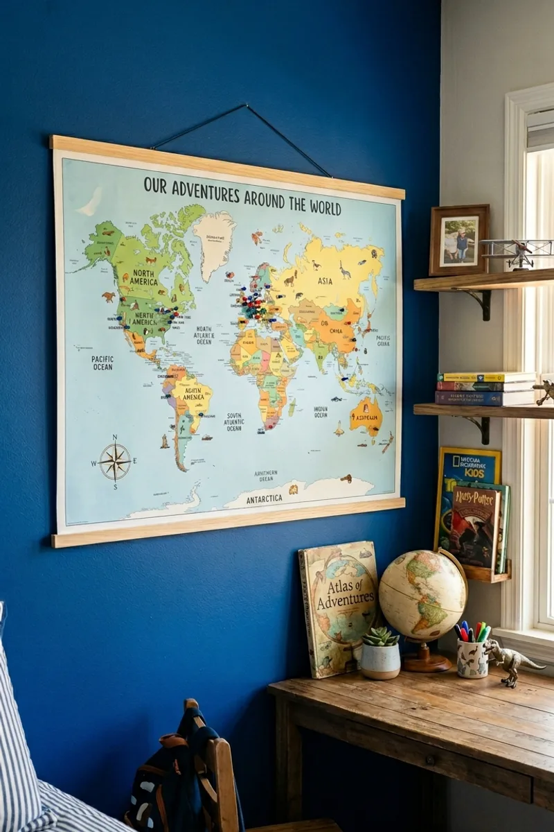 Blue Wall with Map Art