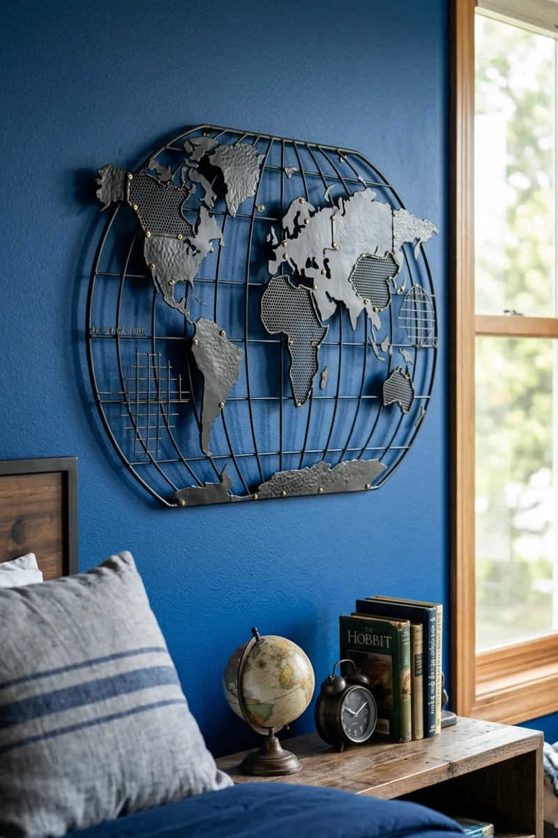 Blue Wall with Metal Wall Art