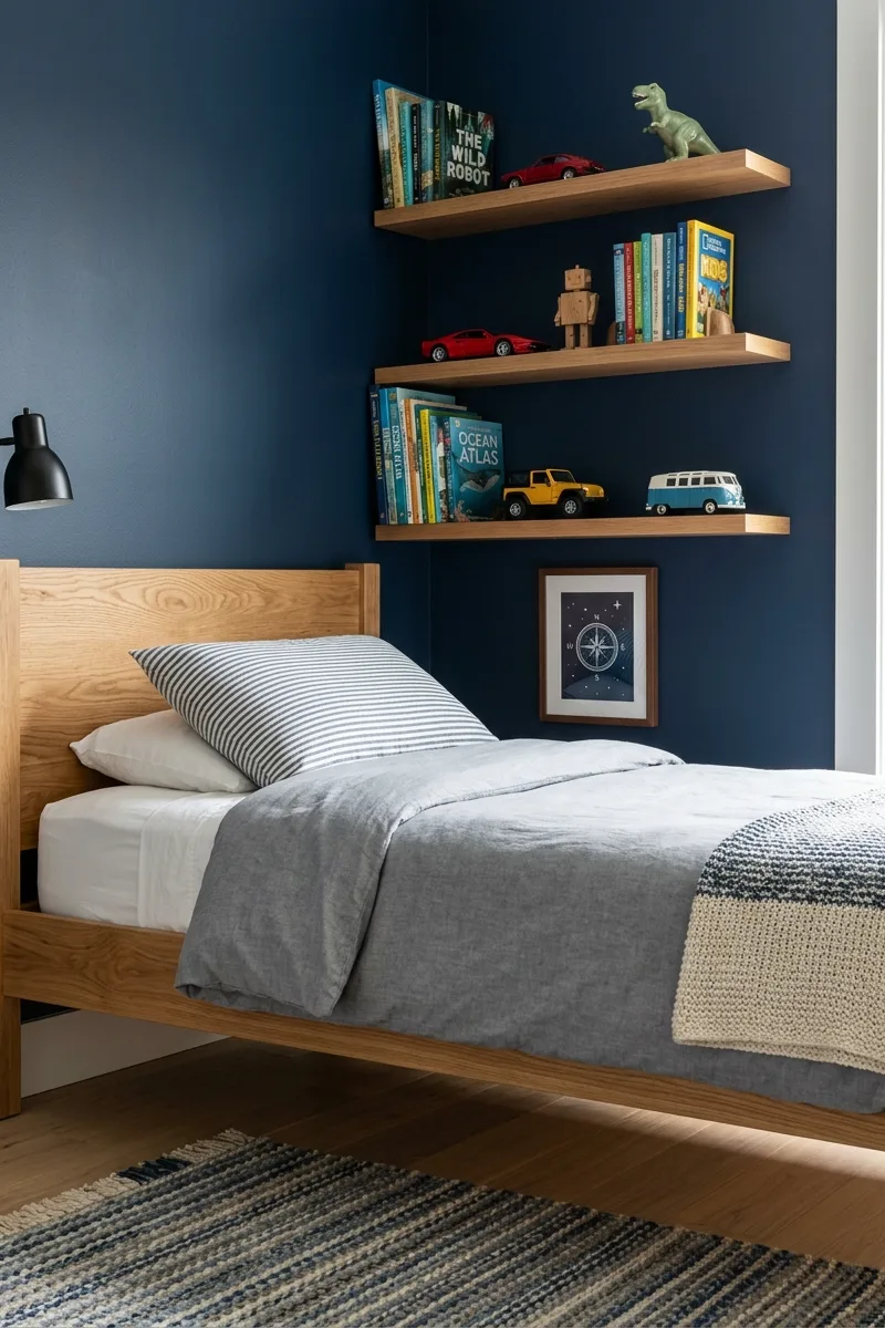 Blue Wall with Wood Accents
