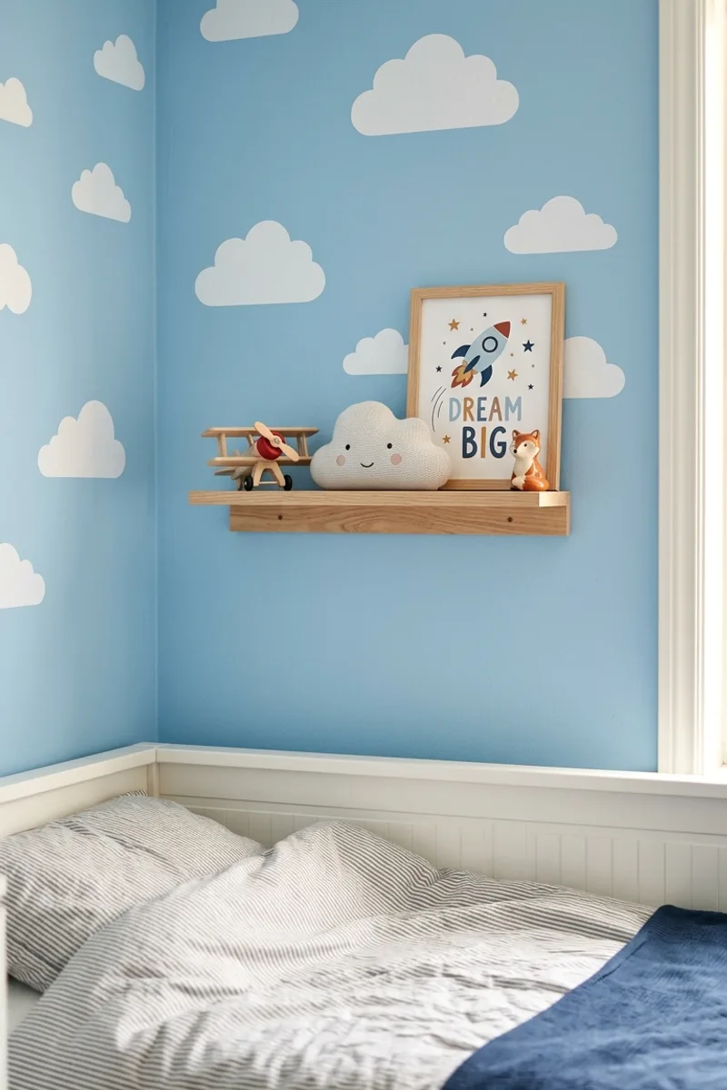 Sky Blue Wall with Cloud Decals